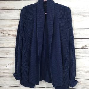 J Crew Rib Front Knit Open Cardigan Blue Sz Small
